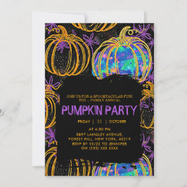 Svart | Glitter Pumpkin Halloween Inbjudningar