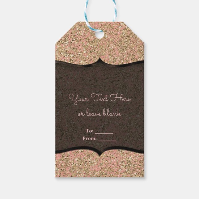 Svart glitter rosa och guld festfavorit presentetikett (Framsidan)