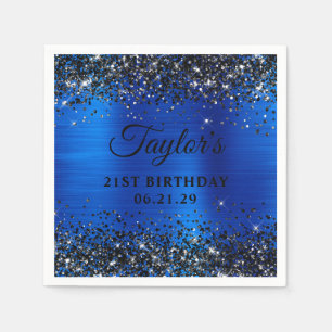 Svart Glitter Royal Blå Folie 21-årsdag Pappersservett