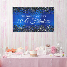 Svart Glitter Royalblå 50 & Fantastisk Födelsedag