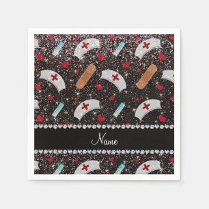 Svart glitter-sjuksköterska med eget namn pappersservett