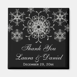 Svart Glitter Snöflingor bröllopsfavoritmagnet Magnet