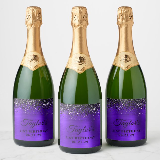 Svart Glitter Top Border Violett Folie 21-årsdag (Flaskor)