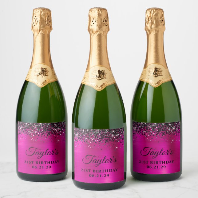 Svart Glitter Top Hot Pink Folie 21-årsdag (Flaskor)