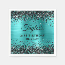 Svart glitter turkos blå folie 21-årsdag