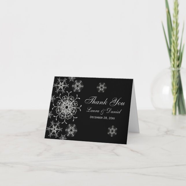 Svart, Glitter Uppmärksamma Snöflingor Tack Kort (Framsida)
