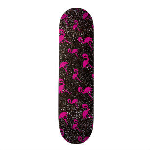 Svart glitterrosaflamingo old school skateboard bräda 18 cm