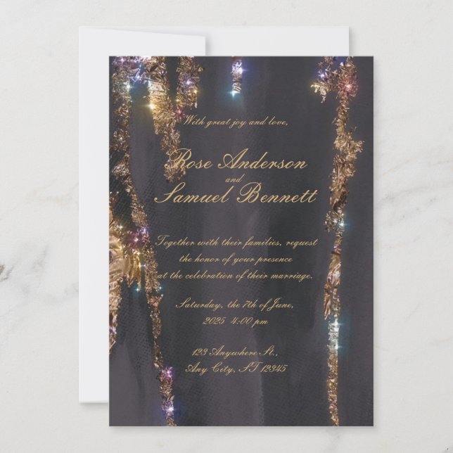 Svart glitters bröllopsinbjudan inbjudningar (Framsida)