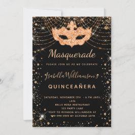 Svart glitterstoft för maskerad Quinceanera Inbjudningar