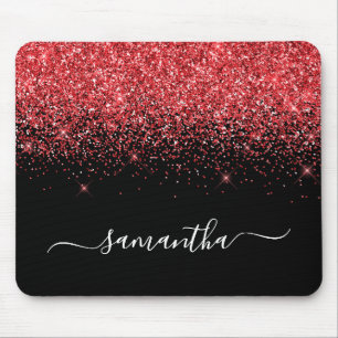 Svart Glittrande Röd Glitter Elegant Namn Musmatta