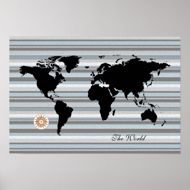 Svart glob karta + rand poster (Framsidan)