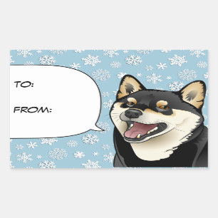 Svart god jul och solbränd Shiba Inu gåvamärkre Rektangulärt Klistermärke