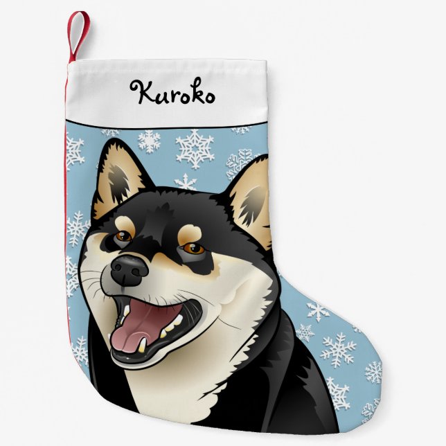 Svart god jul och solbränd Shiba Inu strumpa (Framsidan)