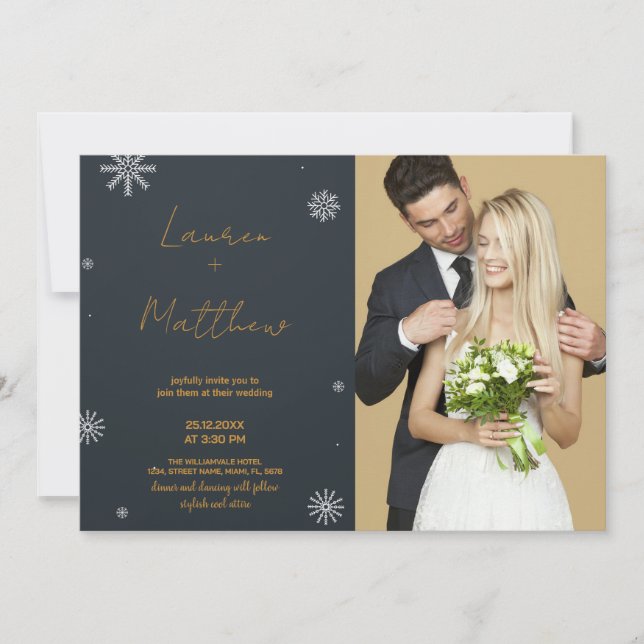 Svart Golden Wedding-inbjudan med foto Inbjudningar (Framsida)