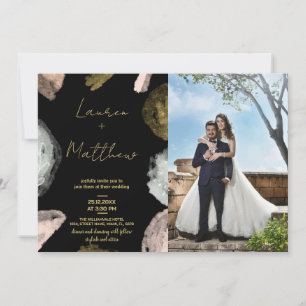 Svart Golden Wedding-inbjudan med foto Inbjudningar