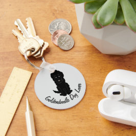 Svart Goldendoodle-design valfri bakgrundsfärg Nyckelring