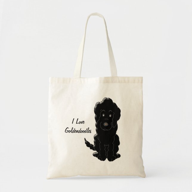 Svart Goldendoodle Hund Design Tygkasse (Framsidan)