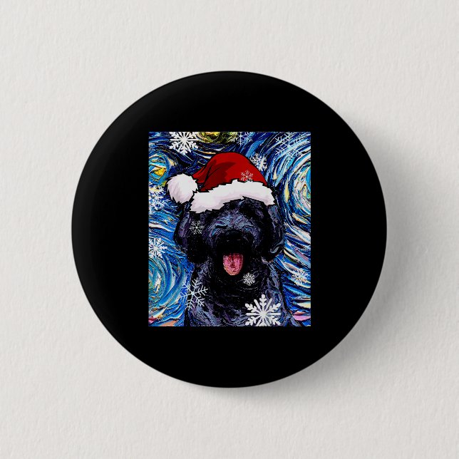 Svart Goldendoodle Labradoodle Tomte Hund Jul Knapp (Framsida)