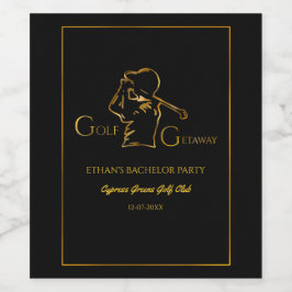 Svart golfer Golfing Resa Bachelor Party minimum Vinflaska Etikett