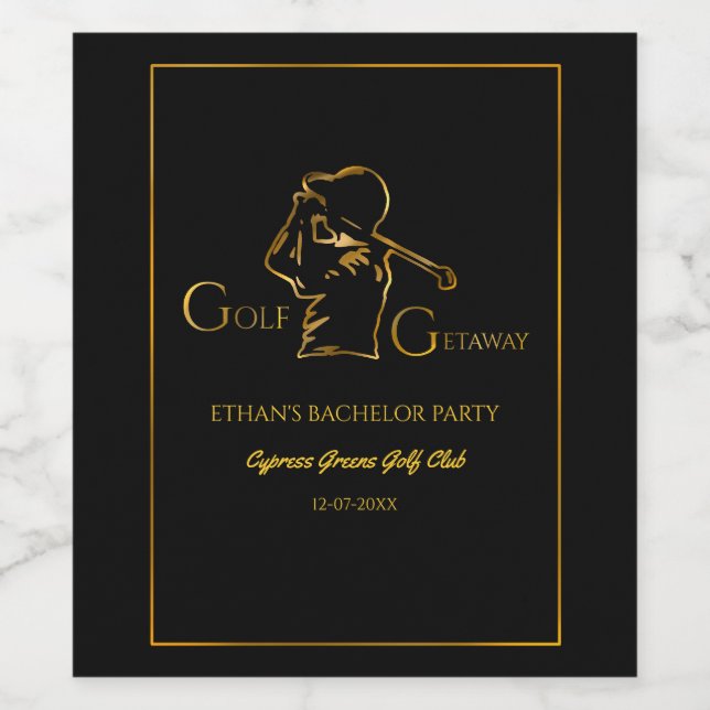 Svart golfer Golfing Resa Bachelor Party minimum Vinflaska Etikett (Singel etikett)