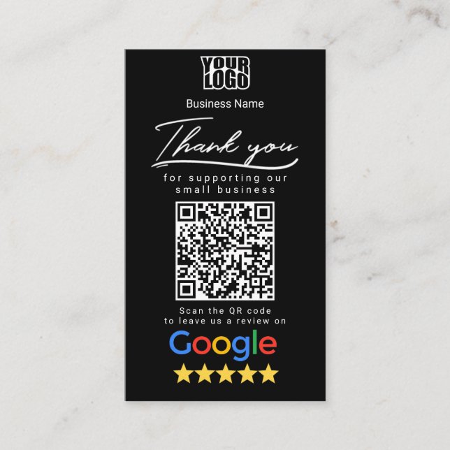 Svart Google-granskningsmall med QR-kodlänk Visitkort (Framsida)