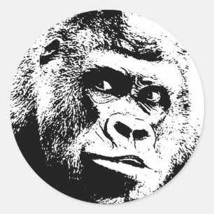 Svart gorilla för vitpopkonst runt klistermärke