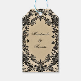 Svart Goth Damask på Pergament Presentetikett