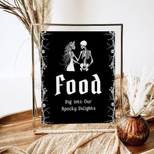 Svart gotiic Halloween Spooky Skeleton Food Sign Poster