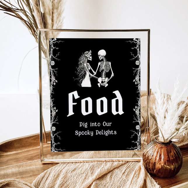 Svart gotiic Halloween Spooky Skeleton Food Sign Poster (Skapare uppladdad)