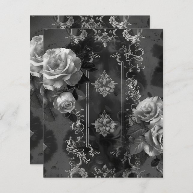 Svart gotin Grunge Blommigt Scrapbook Papper (Fram/baksida)