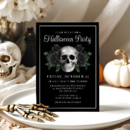 Svart gotisk blomster skalle Halloween inbjudan