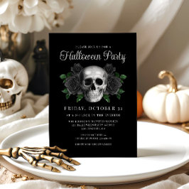 Svart gotisk blomster skalle Halloween inbjudan