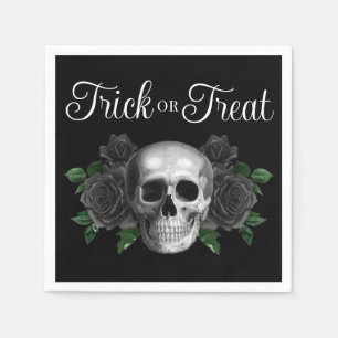Svart gotisk blomsterliknande dödskalle trick or t pappersservett