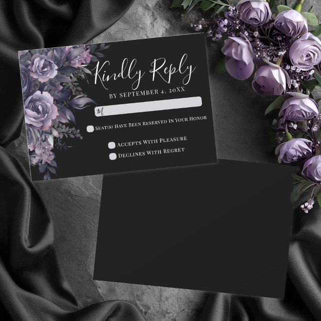 Svart gotisk bröllops-RSVP-kort OSA Kort (Black Gothic Wedding RSVP Card)
