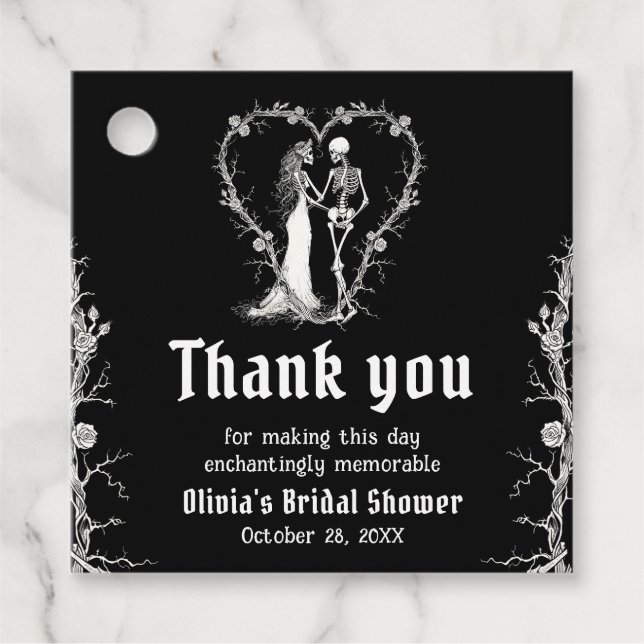 Svart gotisk Halloween skelett bröllopsdusch Gåvor Etiketter (Framsida)