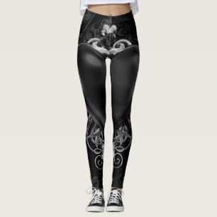 Svart gotisk kärlek hjärta & rosor prydnad leggings