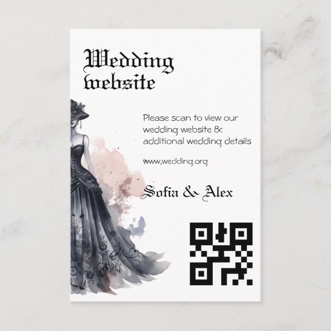 Svart gotklänning, bröllop-inhägnadskort tilläggskort (Framsida)