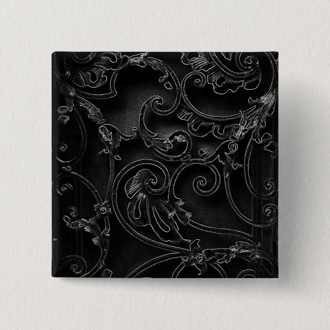 Svart gotsk baroque swirl mönster knapp (Framsida)
