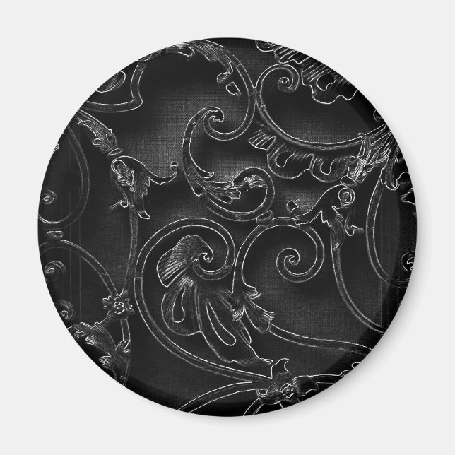 Svart gotsk baroque swirl mönster magnet (Framsidan)