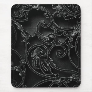 Svart gotsk baroque swirl mönster musmatta