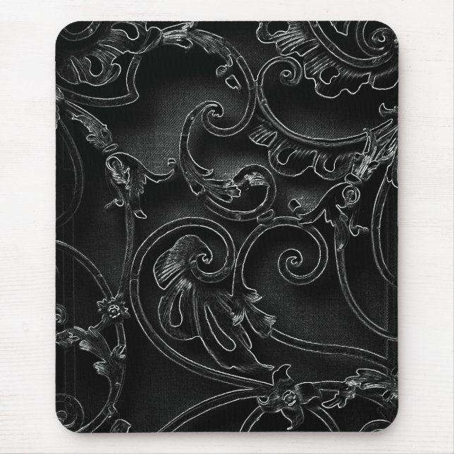 Svart gotsk baroque swirl mönster musmatta (Framsidan)