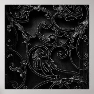 Svart gotsk baroque swirl mönster poster