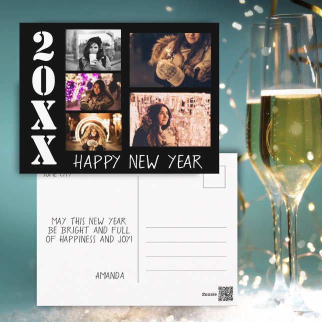 Svart Gott Nytt År 2023 5 Fotocollage Vykort (Skapare uppladdad)