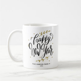 Svart Gott Nytt År Modern Kalligrafi Krans Kaffemugg