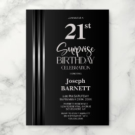 Svart Grå 21-års Överraskningsfödelsedag med Silve Inbjudningar