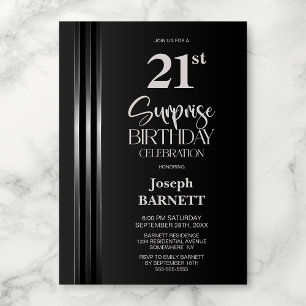 Svart Grå 21-års Överraskningsfödelsedag med Silve Inbjudningar