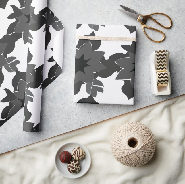 Svart Grå Abstrakt Blommig Bröllop Förlovning Presentpapper (Hantverk)