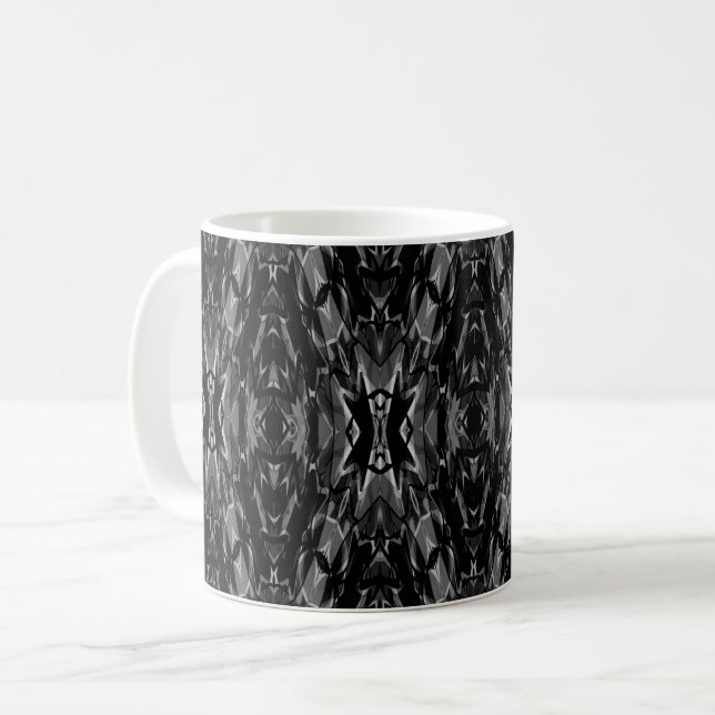 Svart grå abstrakt geometri mönster  kaffemugg (Framsida vänster)