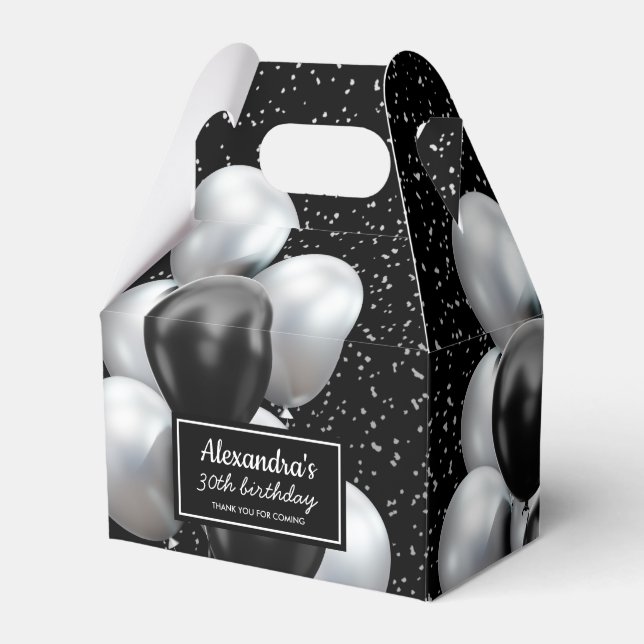 Svart Grå Ballong Chic Tack födelsedag Presentaskar (Framsidan Sidan)