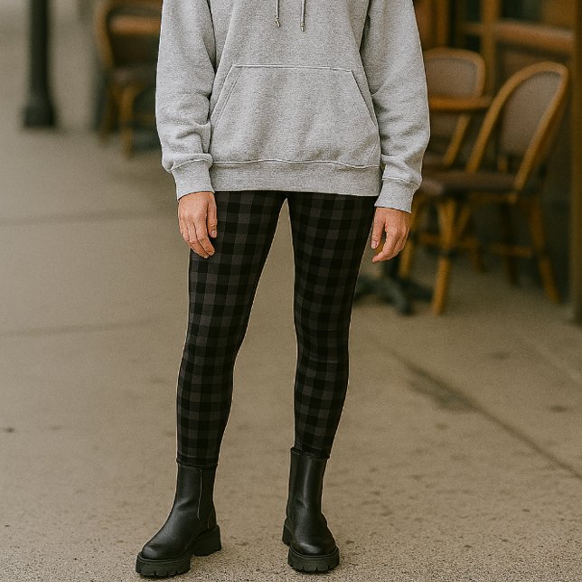 Svart Grå Buffalo Rutig Mode  Leggings (Skapare uppladdad)